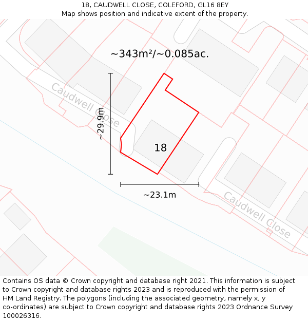 18, CAUDWELL CLOSE, COLEFORD, GL16 8EY: Plot and title map