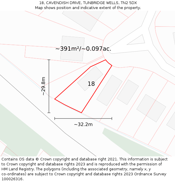 18, CAVENDISH DRIVE, TUNBRIDGE WELLS, TN2 5DX: Plot and title map