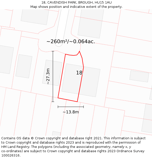 18, CAVENDISH PARK, BROUGH, HU15 1AU: Plot and title map