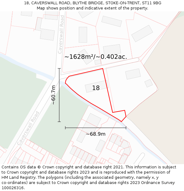 18, CAVERSWALL ROAD, BLYTHE BRIDGE, STOKE-ON-TRENT, ST11 9BG: Plot and title map
