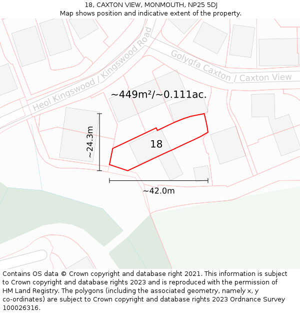 18, CAXTON VIEW, MONMOUTH, NP25 5DJ: Plot and title map