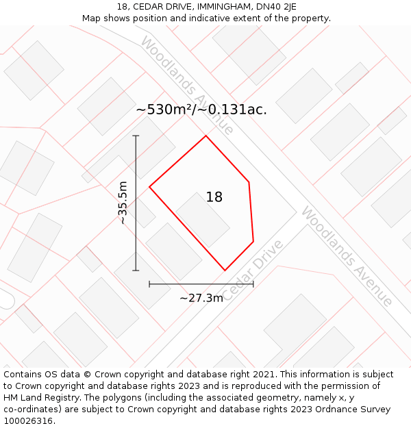 18, CEDAR DRIVE, IMMINGHAM, DN40 2JE: Plot and title map