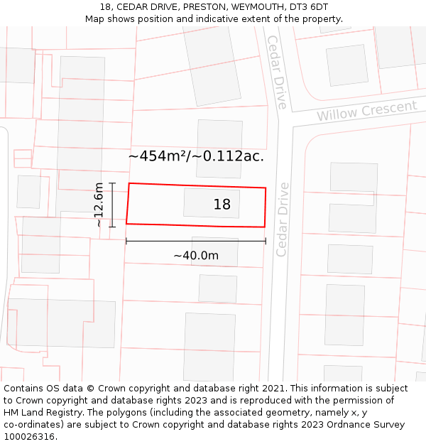 18, CEDAR DRIVE, PRESTON, WEYMOUTH, DT3 6DT: Plot and title map