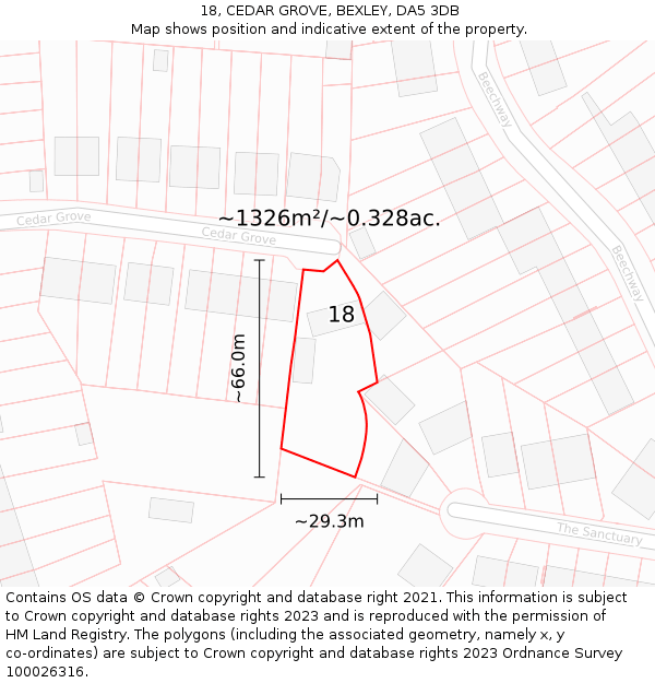 18, CEDAR GROVE, BEXLEY, DA5 3DB: Plot and title map