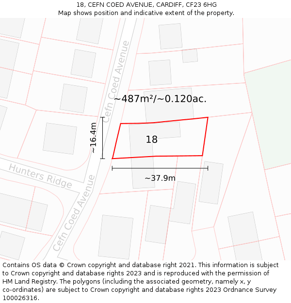 18, CEFN COED AVENUE, CARDIFF, CF23 6HG: Plot and title map