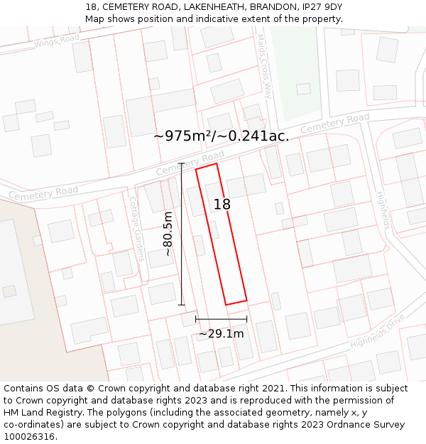 18, CEMETERY ROAD, LAKENHEATH, BRANDON, IP27 9DY: Plot and title map