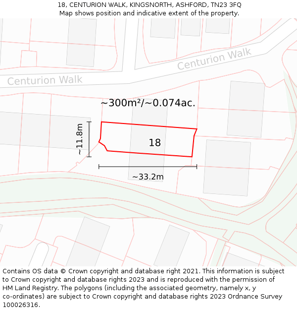 18, CENTURION WALK, KINGSNORTH, ASHFORD, TN23 3FQ: Plot and title map