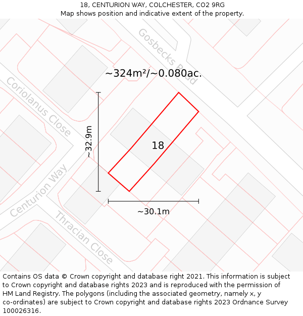 18, CENTURION WAY, COLCHESTER, CO2 9RG: Plot and title map