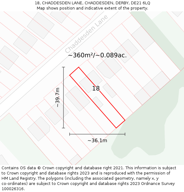 18, CHADDESDEN LANE, CHADDESDEN, DERBY, DE21 6LQ: Plot and title map