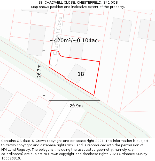 18, CHADWELL CLOSE, CHESTERFIELD, S41 0QB: Plot and title map