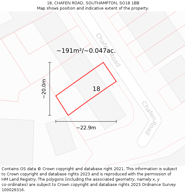 18, CHAFEN ROAD, SOUTHAMPTON, SO18 1BB: Plot and title map