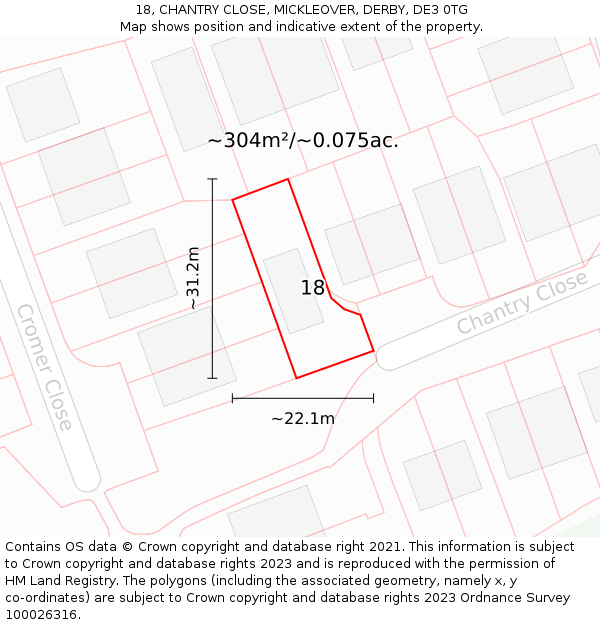 18, CHANTRY CLOSE, MICKLEOVER, DERBY, DE3 0TG: Plot and title map