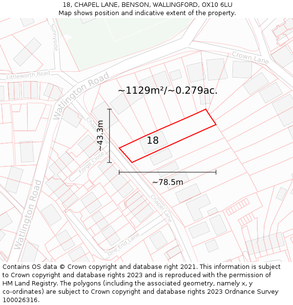 18, CHAPEL LANE, BENSON, WALLINGFORD, OX10 6LU: Plot and title map