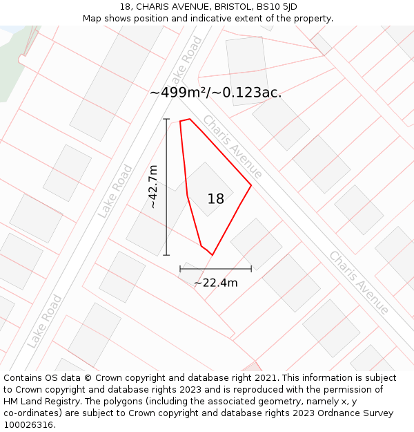 18, CHARIS AVENUE, BRISTOL, BS10 5JD: Plot and title map