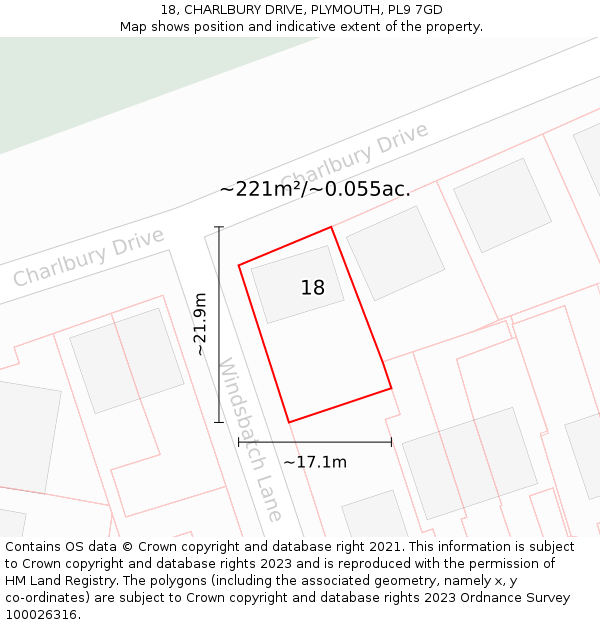 18, CHARLBURY DRIVE, PLYMOUTH, PL9 7GD: Plot and title map