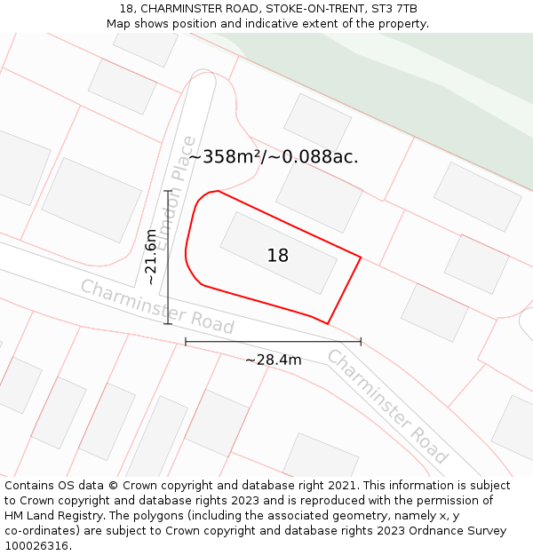 18, CHARMINSTER ROAD, STOKE-ON-TRENT, ST3 7TB: Plot and title map