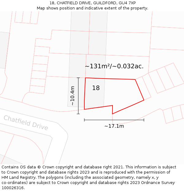 18, CHATFIELD DRIVE, GUILDFORD, GU4 7XP: Plot and title map