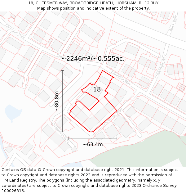 18, CHEESMER WAY, BROADBRIDGE HEATH, HORSHAM, RH12 3UY: Plot and title map