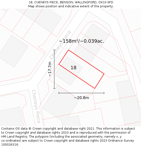 18, CHENEYS PIECE, BENSON, WALLINGFORD, OX10 6FD: Plot and title map