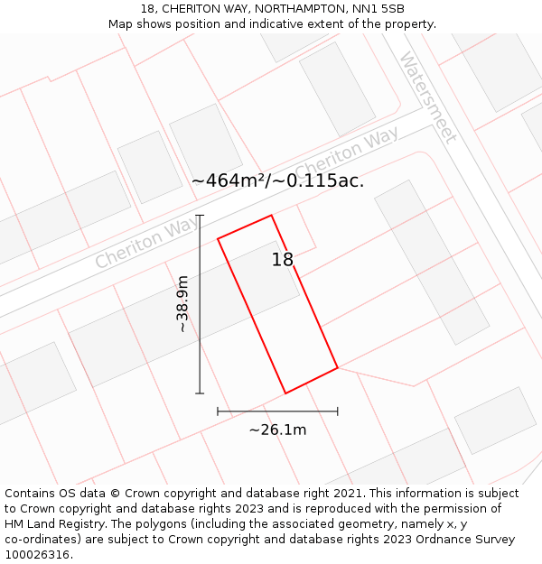 18, CHERITON WAY, NORTHAMPTON, NN1 5SB: Plot and title map