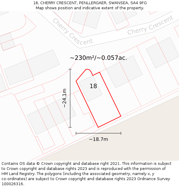 18, CHERRY CRESCENT, PENLLERGAER, SWANSEA, SA4 9FG: Plot and title map