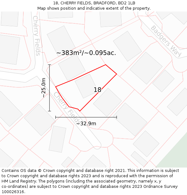 18, CHERRY FIELDS, BRADFORD, BD2 1LB: Plot and title map