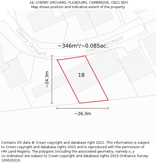 18, CHERRY ORCHARD, FULBOURN, CAMBRIDGE, CB21 5EH: Plot and title map