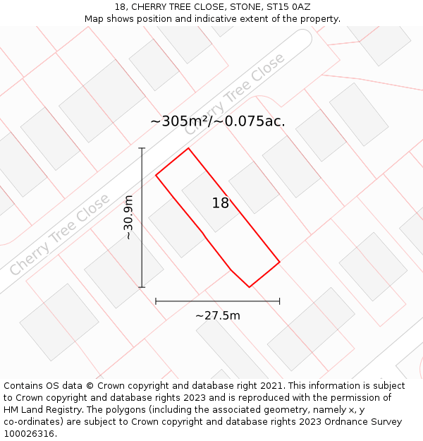 18, CHERRY TREE CLOSE, STONE, ST15 0AZ: Plot and title map