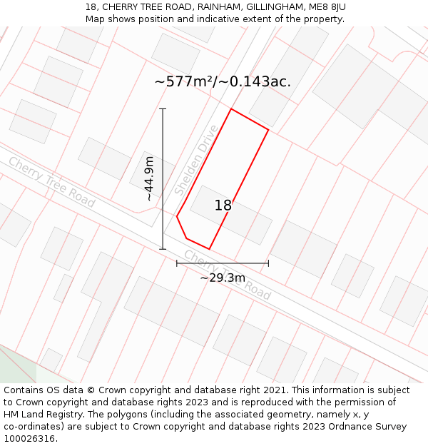 18, CHERRY TREE ROAD, RAINHAM, GILLINGHAM, ME8 8JU: Plot and title map