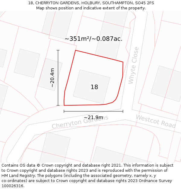 18, CHERRYTON GARDENS, HOLBURY, SOUTHAMPTON, SO45 2FS: Plot and title map