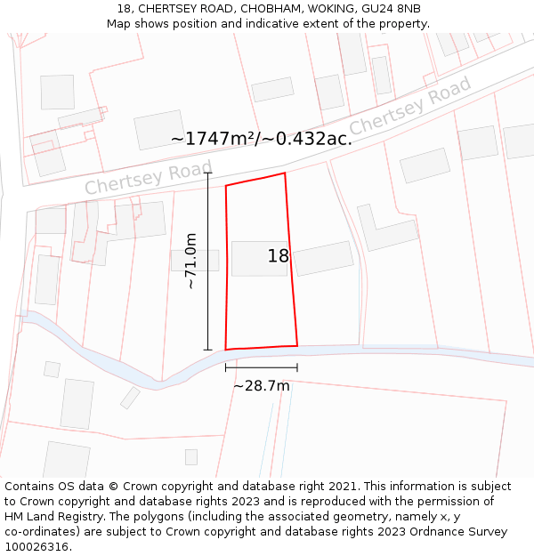 18, CHERTSEY ROAD, CHOBHAM, WOKING, GU24 8NB: Plot and title map