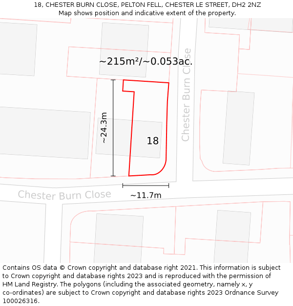 18, CHESTER BURN CLOSE, PELTON FELL, CHESTER LE STREET, DH2 2NZ: Plot and title map