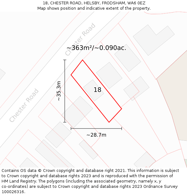 18, CHESTER ROAD, HELSBY, FRODSHAM, WA6 0EZ: Plot and title map