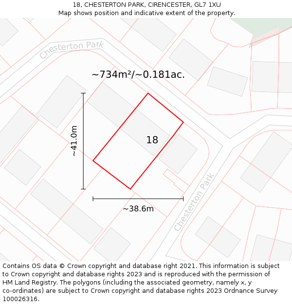 18, CHESTERTON PARK, CIRENCESTER, GL7 1XU: Plot and title map