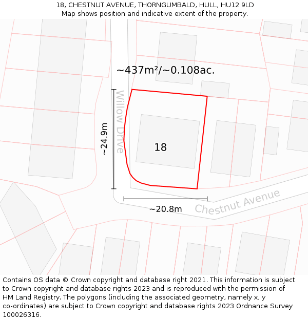 18, CHESTNUT AVENUE, THORNGUMBALD, HULL, HU12 9LD: Plot and title map