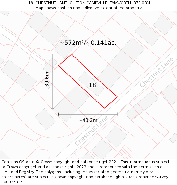 18, CHESTNUT LANE, CLIFTON CAMPVILLE, TAMWORTH, B79 0BN: Plot and title map