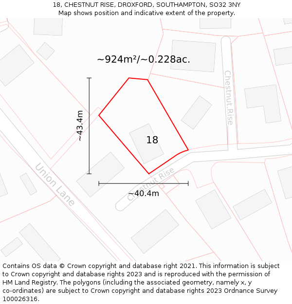 18, CHESTNUT RISE, DROXFORD, SOUTHAMPTON, SO32 3NY: Plot and title map