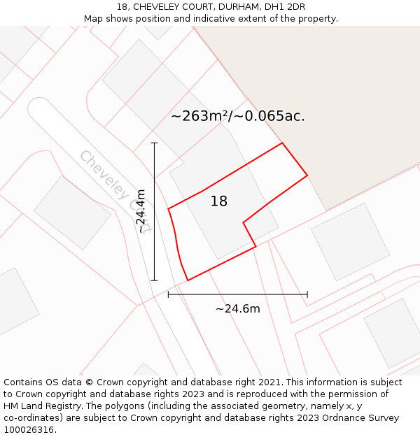 18, CHEVELEY COURT, DURHAM, DH1 2DR: Plot and title map