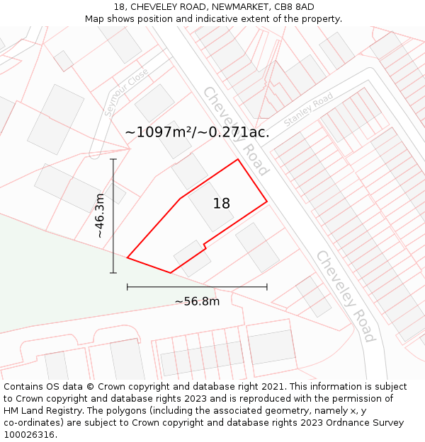 18, CHEVELEY ROAD, NEWMARKET, CB8 8AD: Plot and title map