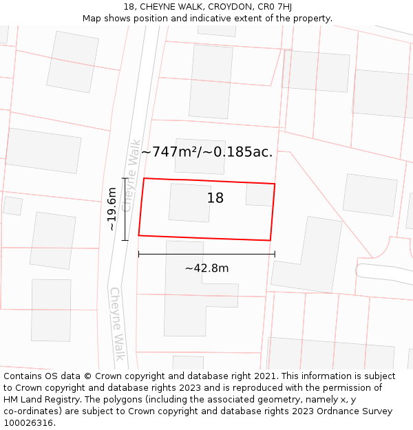 18, CHEYNE WALK, CROYDON, CR0 7HJ: Plot and title map