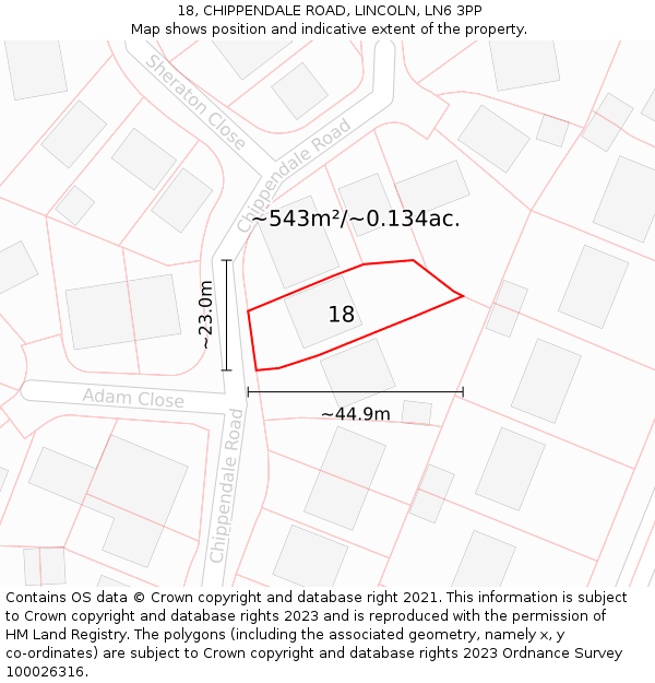 18, CHIPPENDALE ROAD, LINCOLN, LN6 3PP: Plot and title map