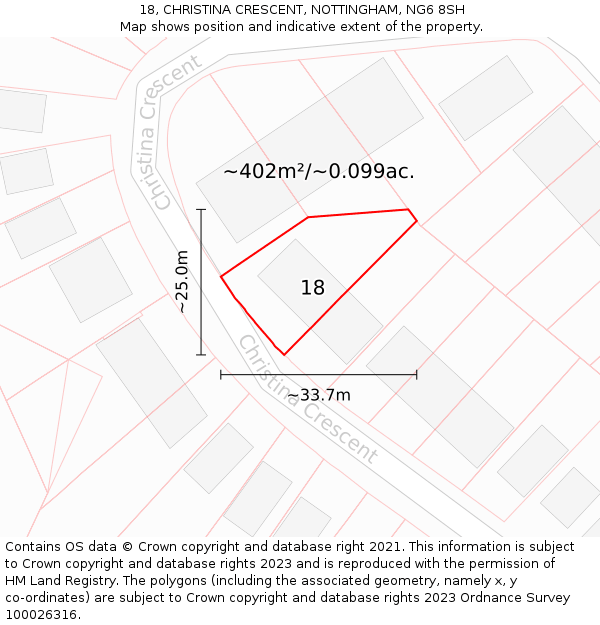 18, CHRISTINA CRESCENT, NOTTINGHAM, NG6 8SH: Plot and title map