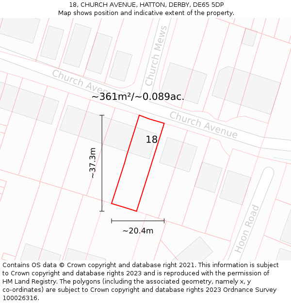 18, CHURCH AVENUE, HATTON, DERBY, DE65 5DP: Plot and title map