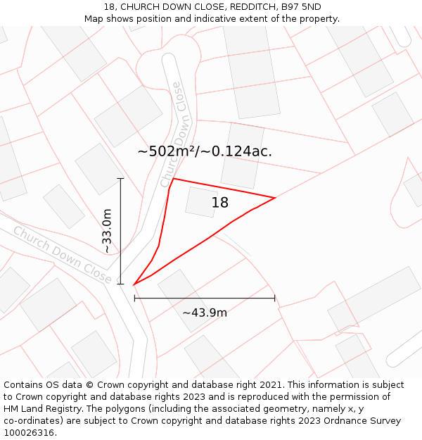 18, CHURCH DOWN CLOSE, REDDITCH, B97 5ND: Plot and title map