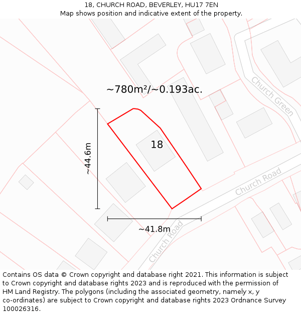 18, CHURCH ROAD, BEVERLEY, HU17 7EN: Plot and title map