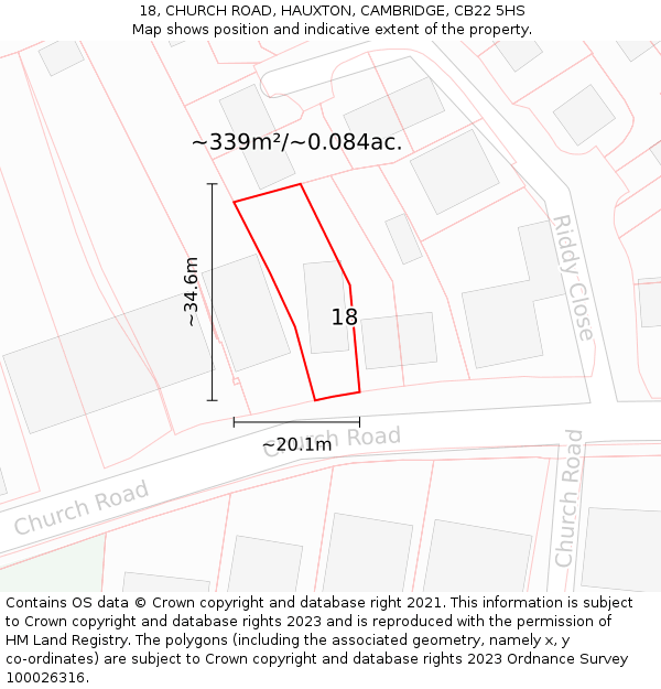 18, CHURCH ROAD, HAUXTON, CAMBRIDGE, CB22 5HS: Plot and title map