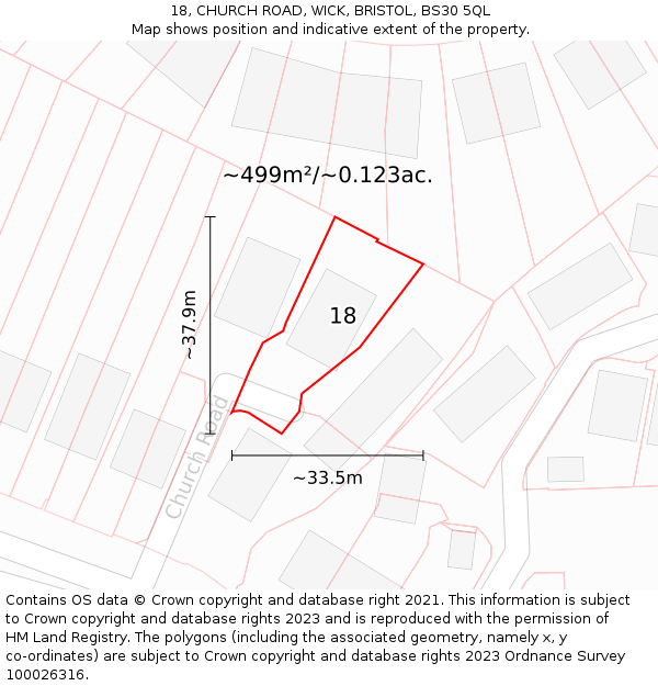 18, CHURCH ROAD, WICK, BRISTOL, BS30 5QL: Plot and title map