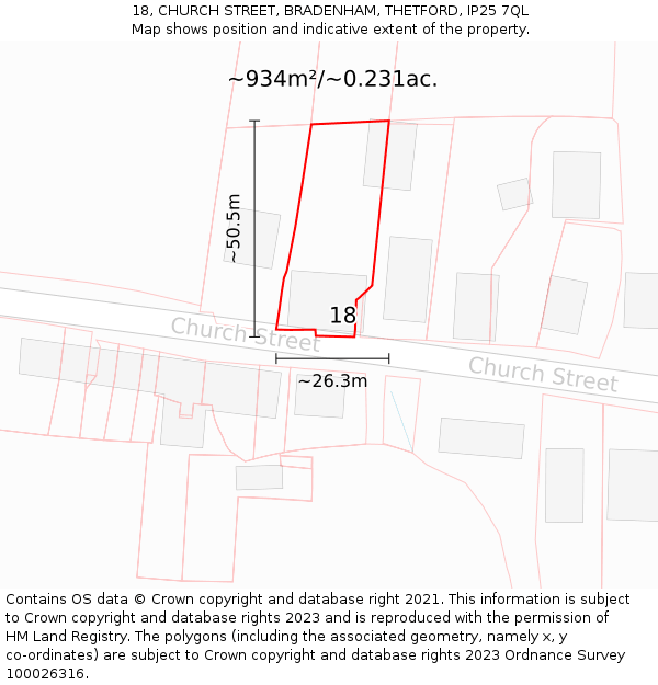 18, CHURCH STREET, BRADENHAM, THETFORD, IP25 7QL: Plot and title map