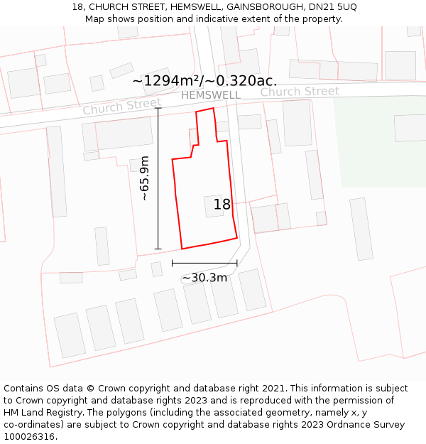 18, CHURCH STREET, HEMSWELL, GAINSBOROUGH, DN21 5UQ: Plot and title map