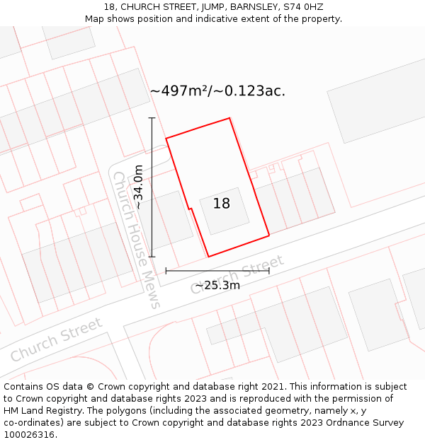 18, CHURCH STREET, JUMP, BARNSLEY, S74 0HZ: Plot and title map